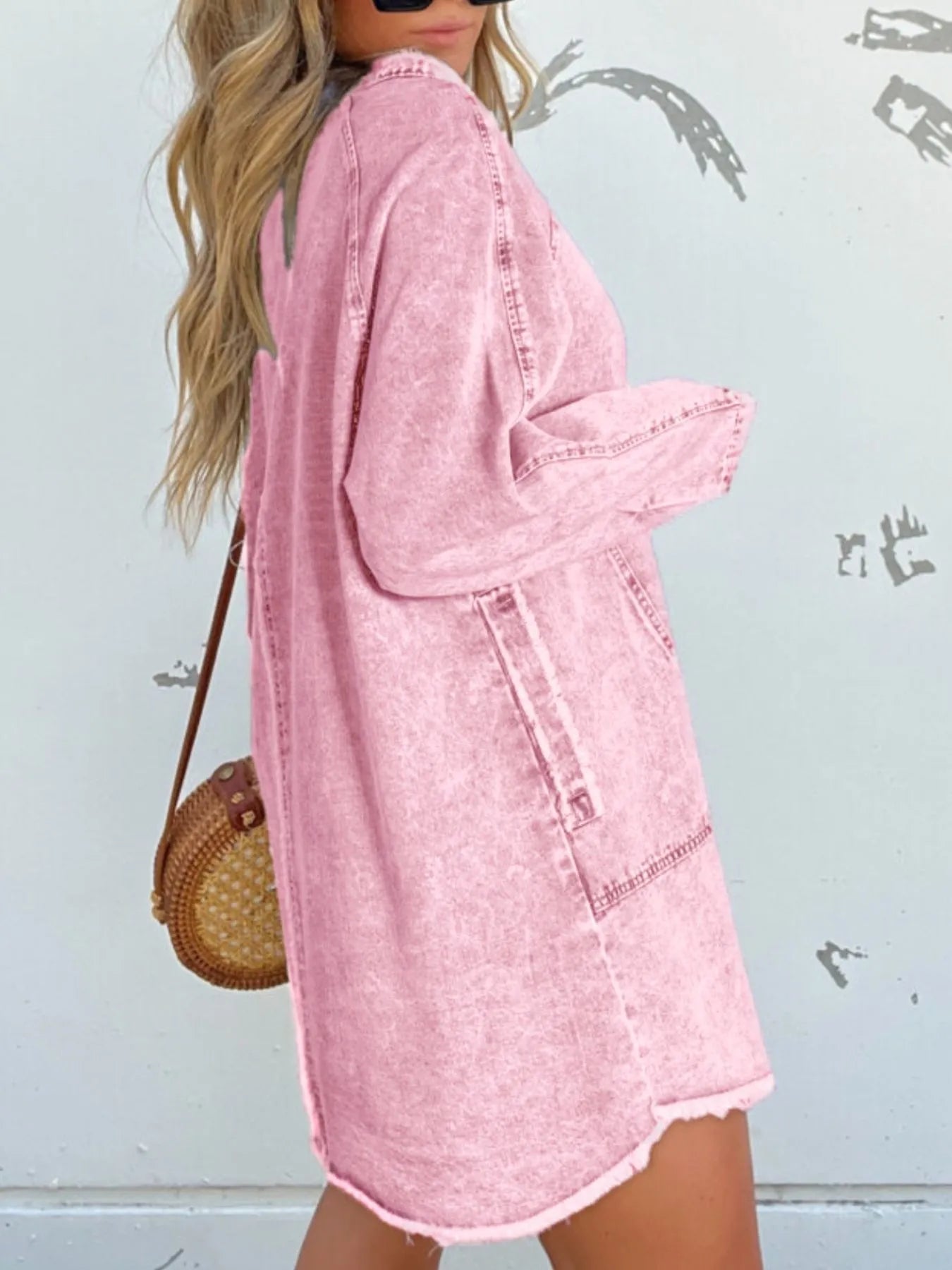 Full Size Button-Front Long Sleeve Denim Shirt Dress Plus Size - Fashorio