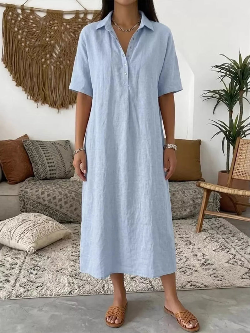 Plus size button detail half sleeve dress front view