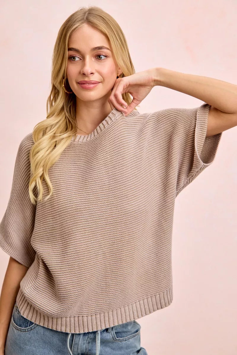 Short Dolman Sleeve Washed Knit Top, view 14