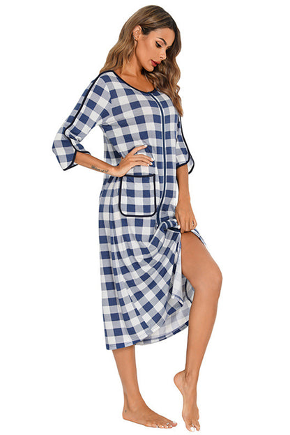 Round Neck Three-Quarter Sleeve Midi Night Dress - Fashorio