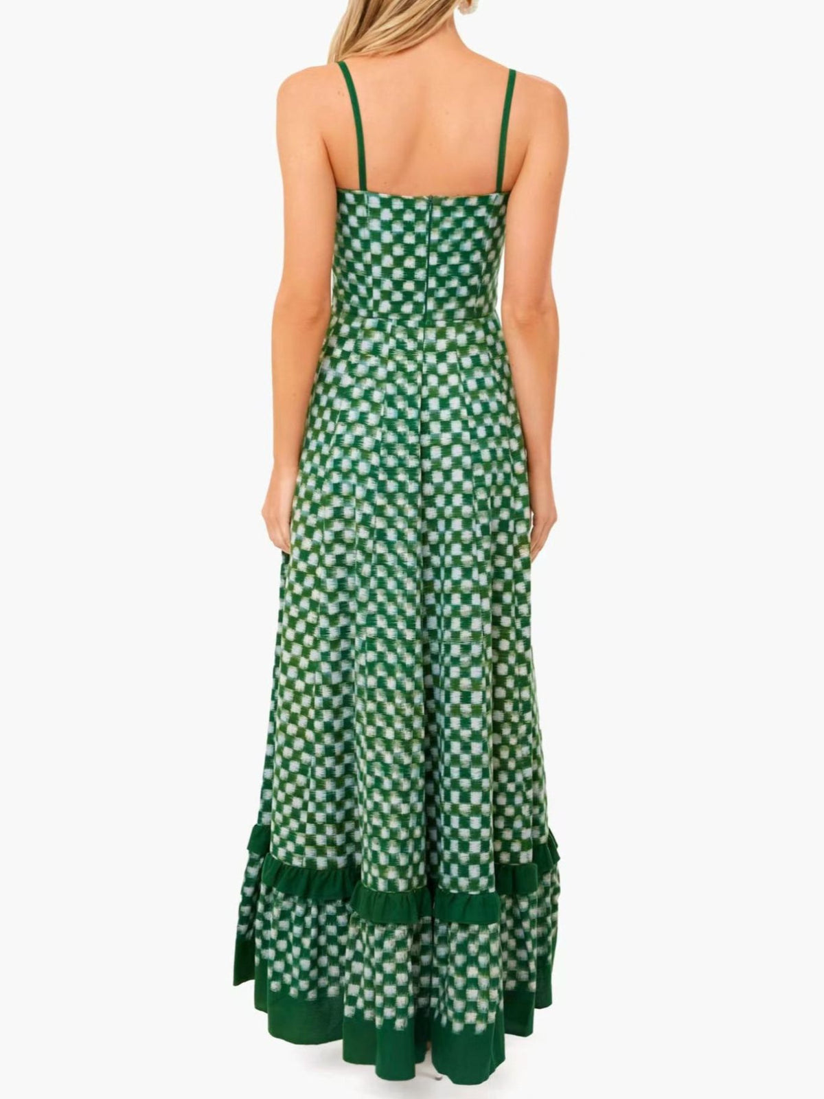 Checkered maxi dress fitted waist detail