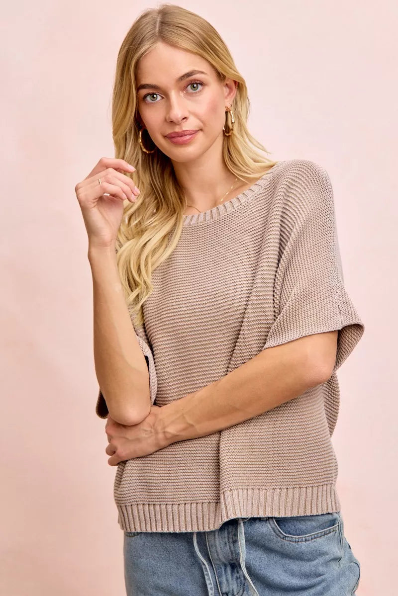 Short Dolman Sleeve Washed Knit Top, view 12