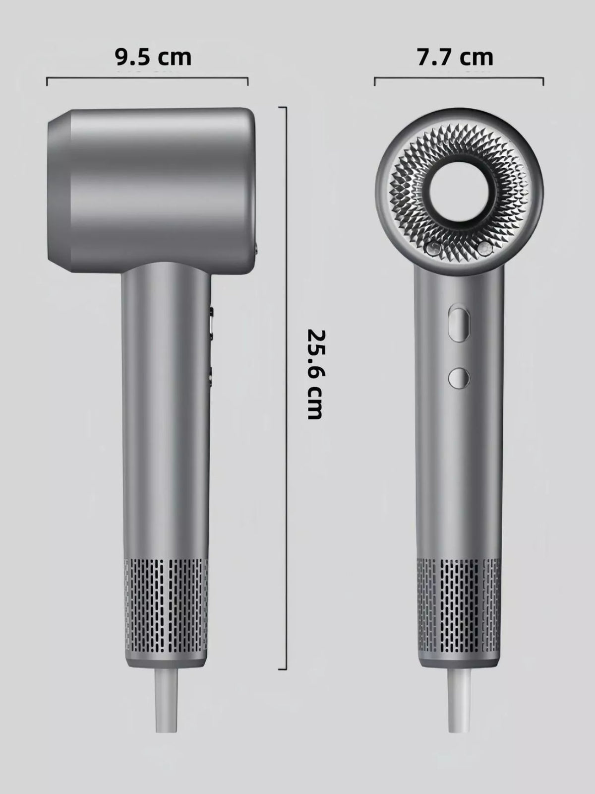 Hair dryer handle and controls view