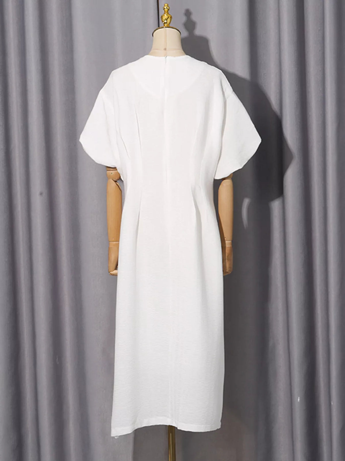 Embellished puff sleeve midi dress waist detail
