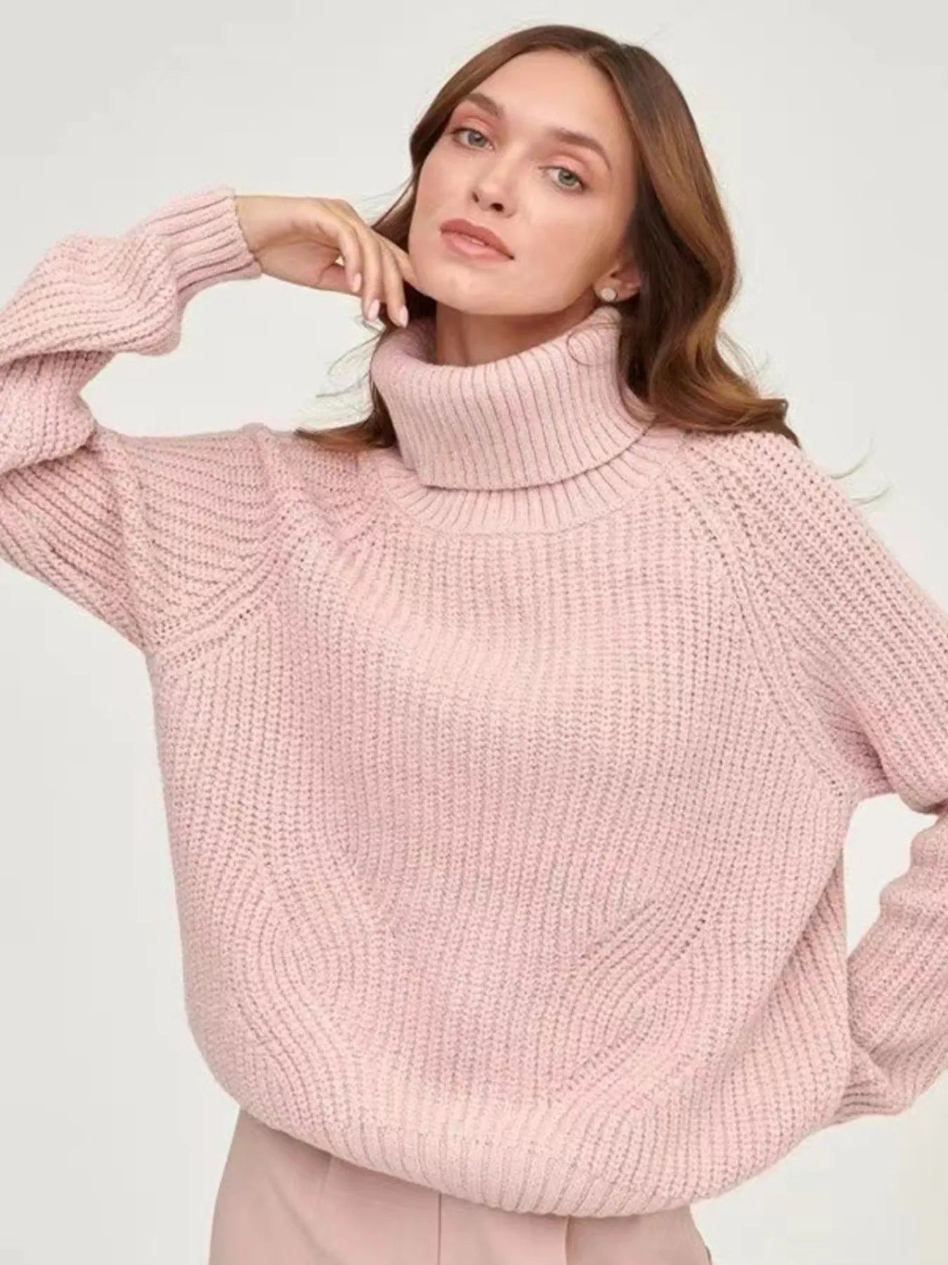 Turtleneck Long Sleeve Sweater Pink - Fashorio