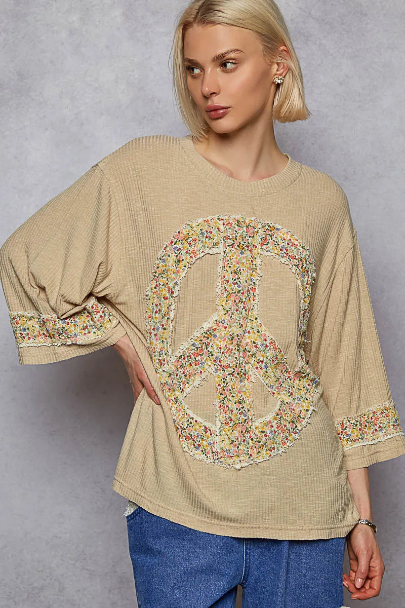 POL Floral Peace Patch Drop Shoulder T-Shirt - Fashorio
