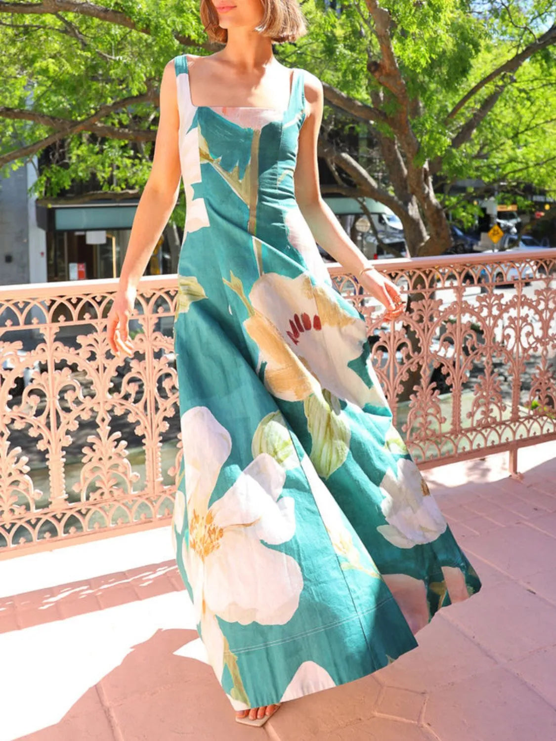 Printed Square Neck Maxi Dress, side view