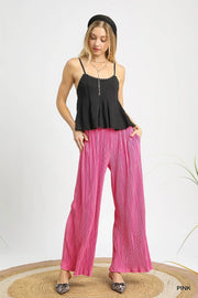 Umgee Wide Leg Textured Pants Pink - Fashorio