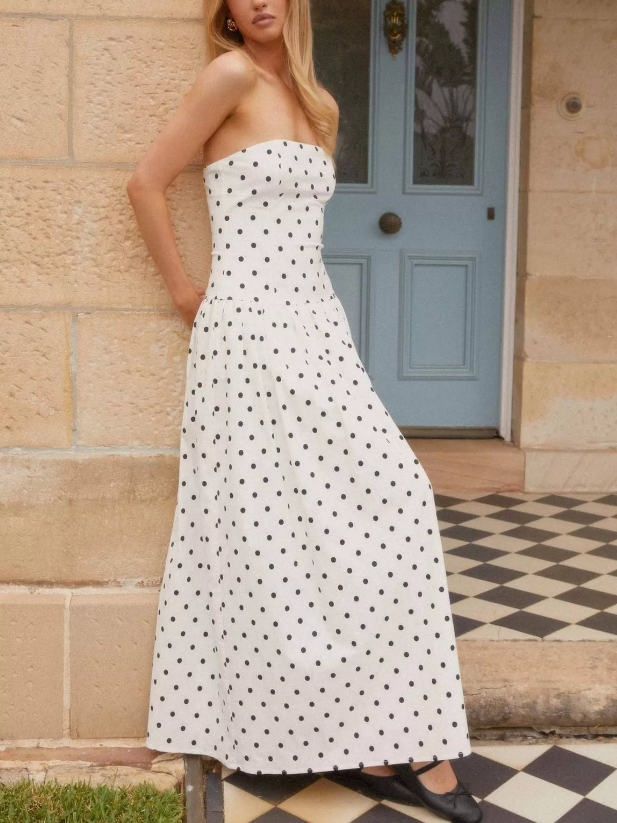 Ruched tube maxi dress movement shot