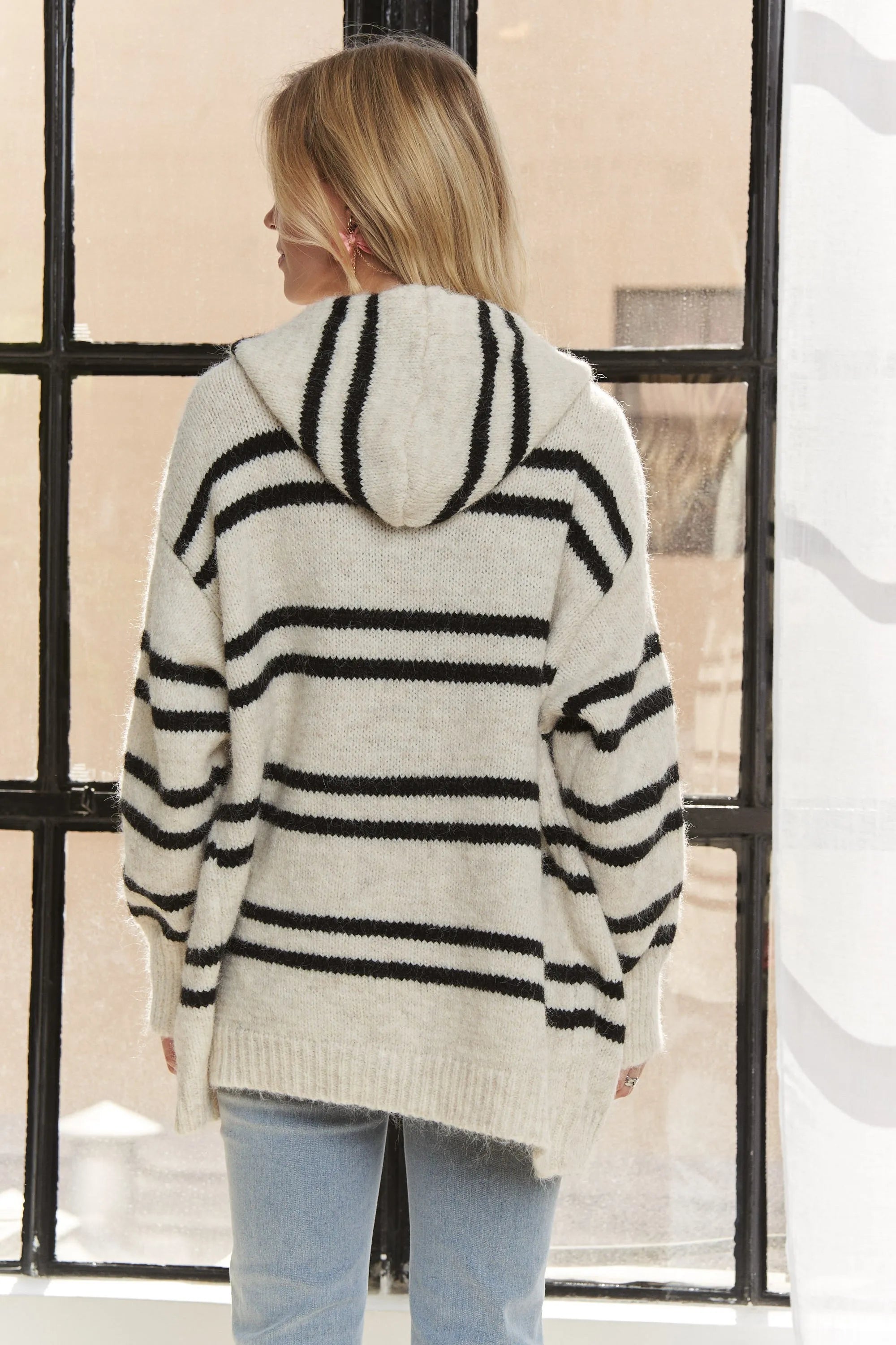ADORA Horizontal Stripes Hoodie Cardigan - Fashorio