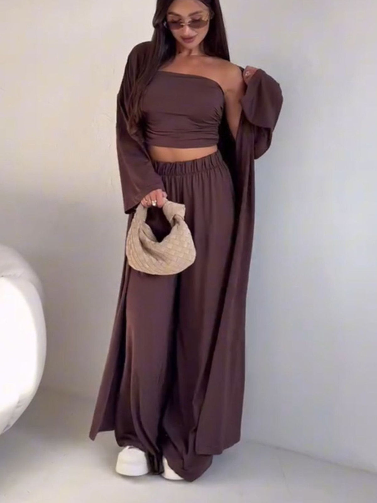 Tube Top Cardigan and Pants Three Piece Set, view 10