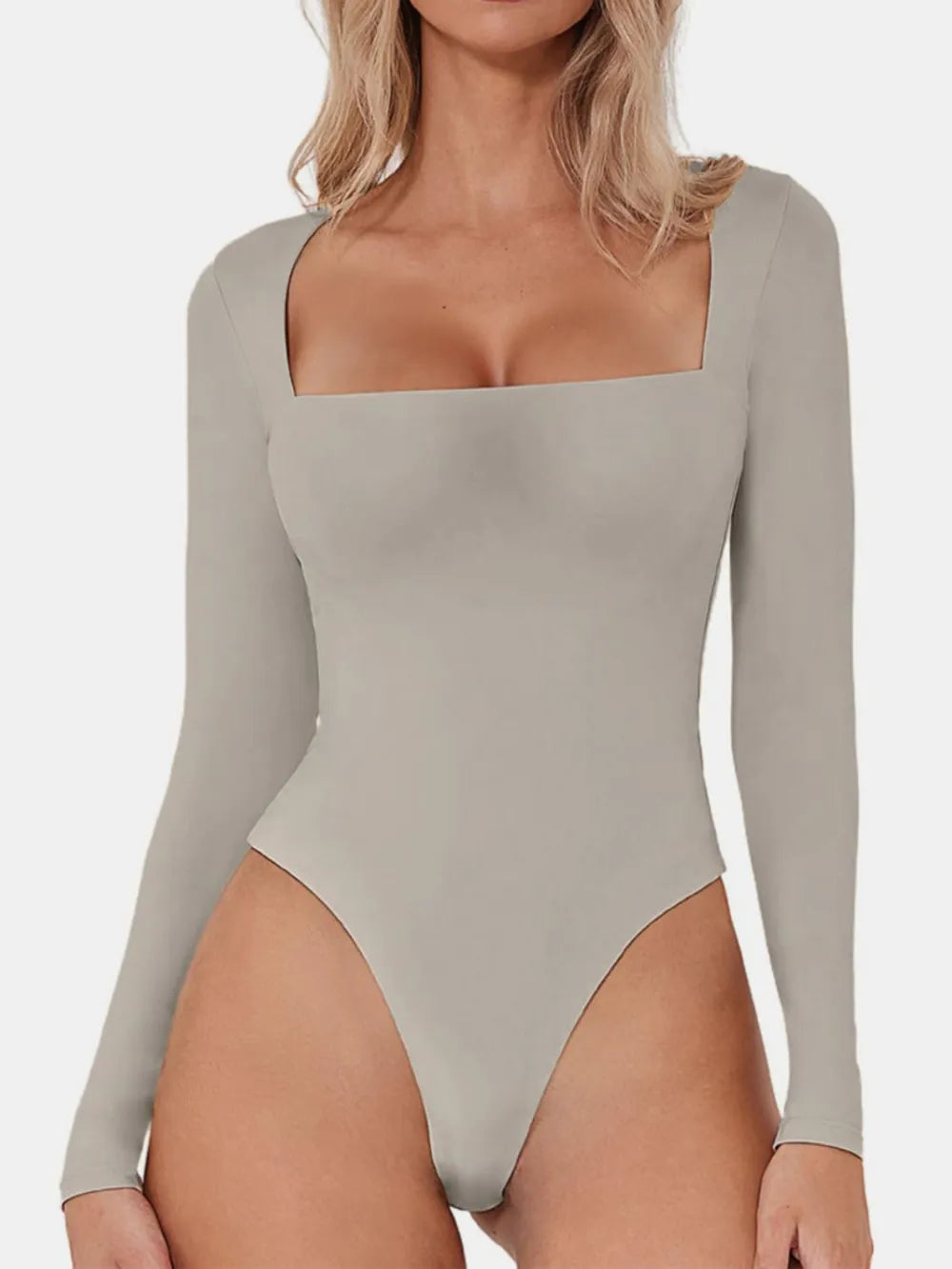 Square Neck Long Sleeve Bodysuit - Fashorio