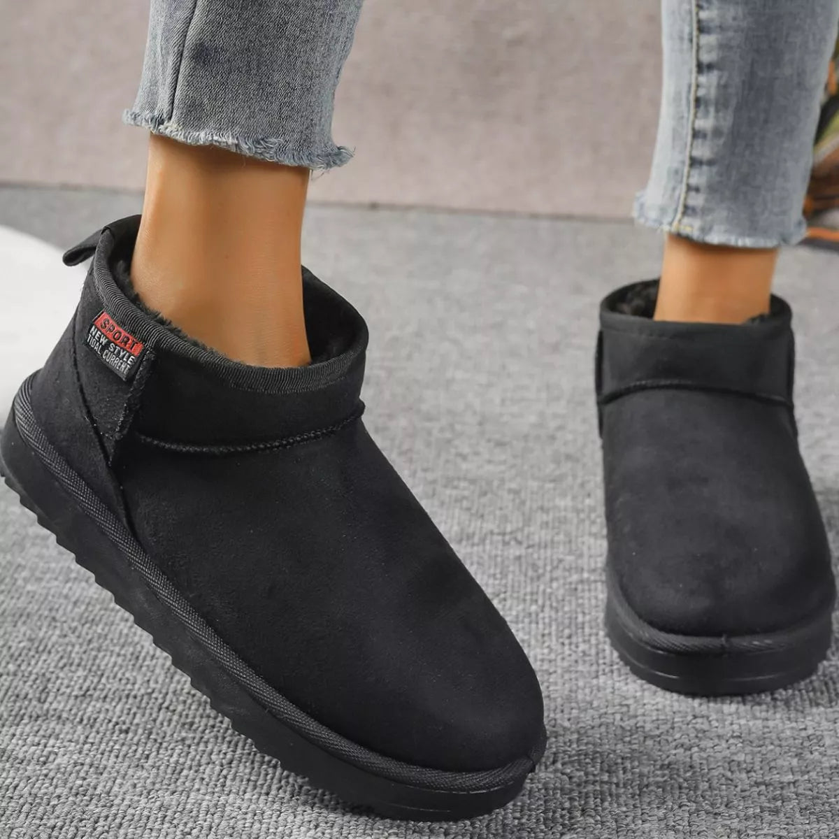 Beige round toe platform boots upper texture detail