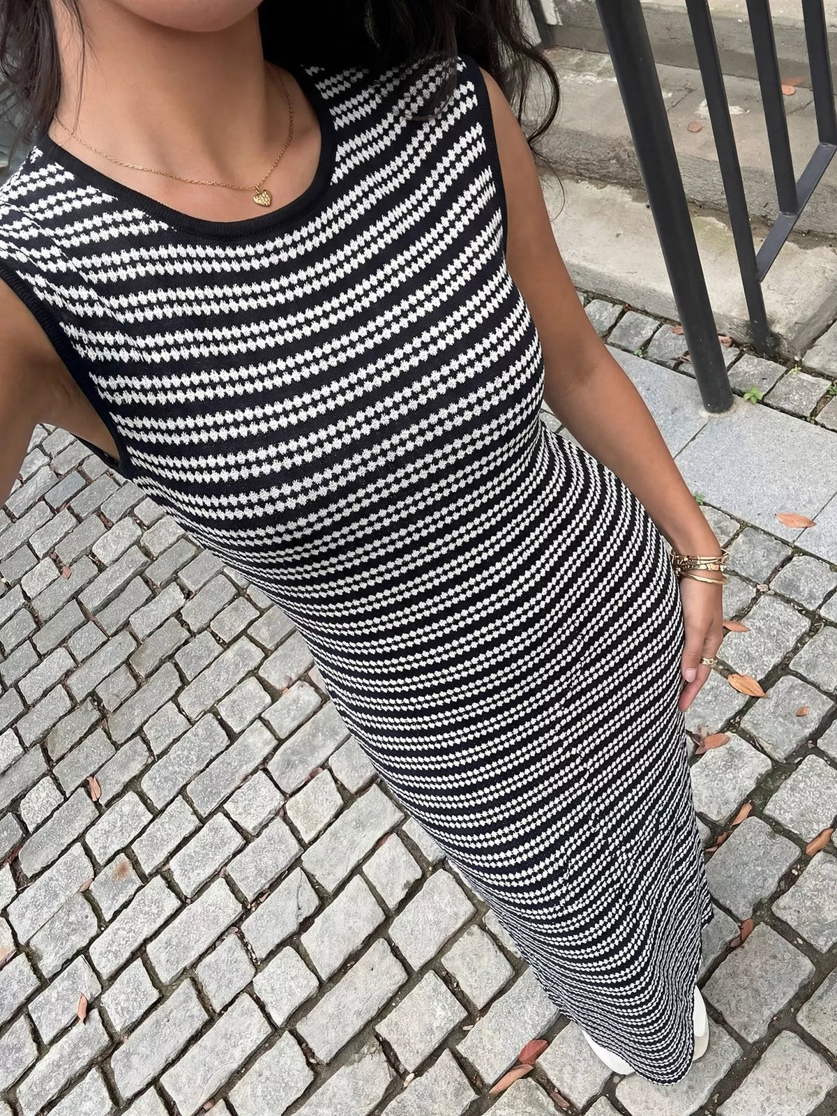 Striped Sleeveless Bodycon Knit Maxi Dress, side view