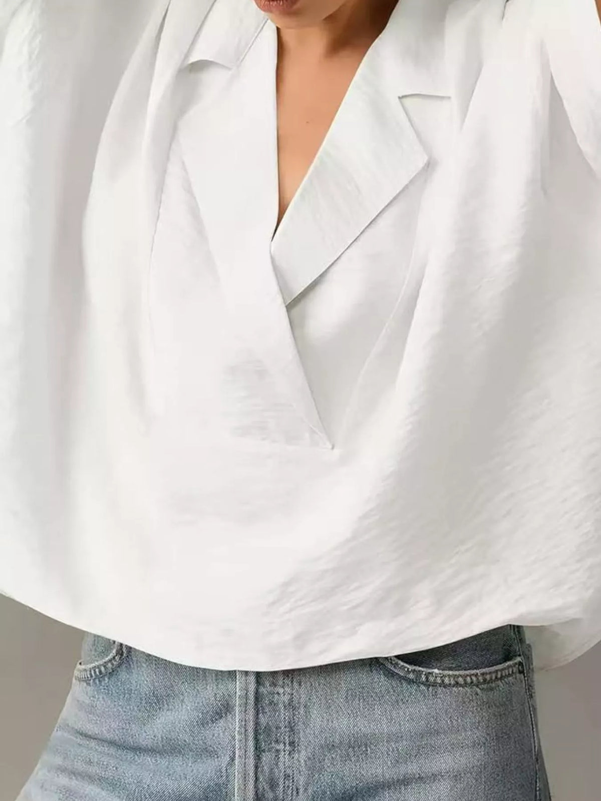 White relaxed fit half sleeve blouse front view
