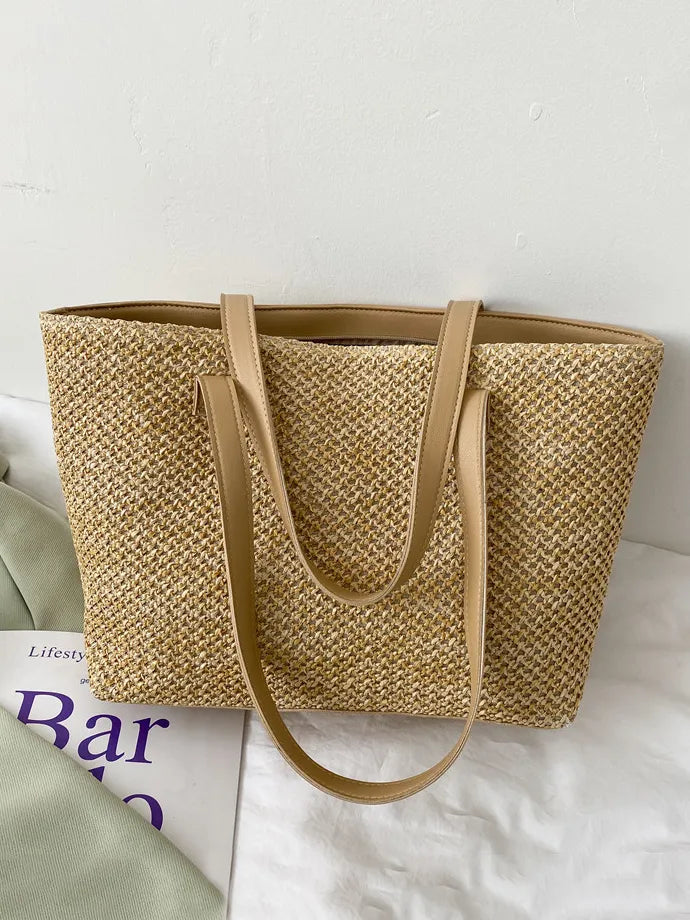 Solid Color Woven Tote Bag, view 5