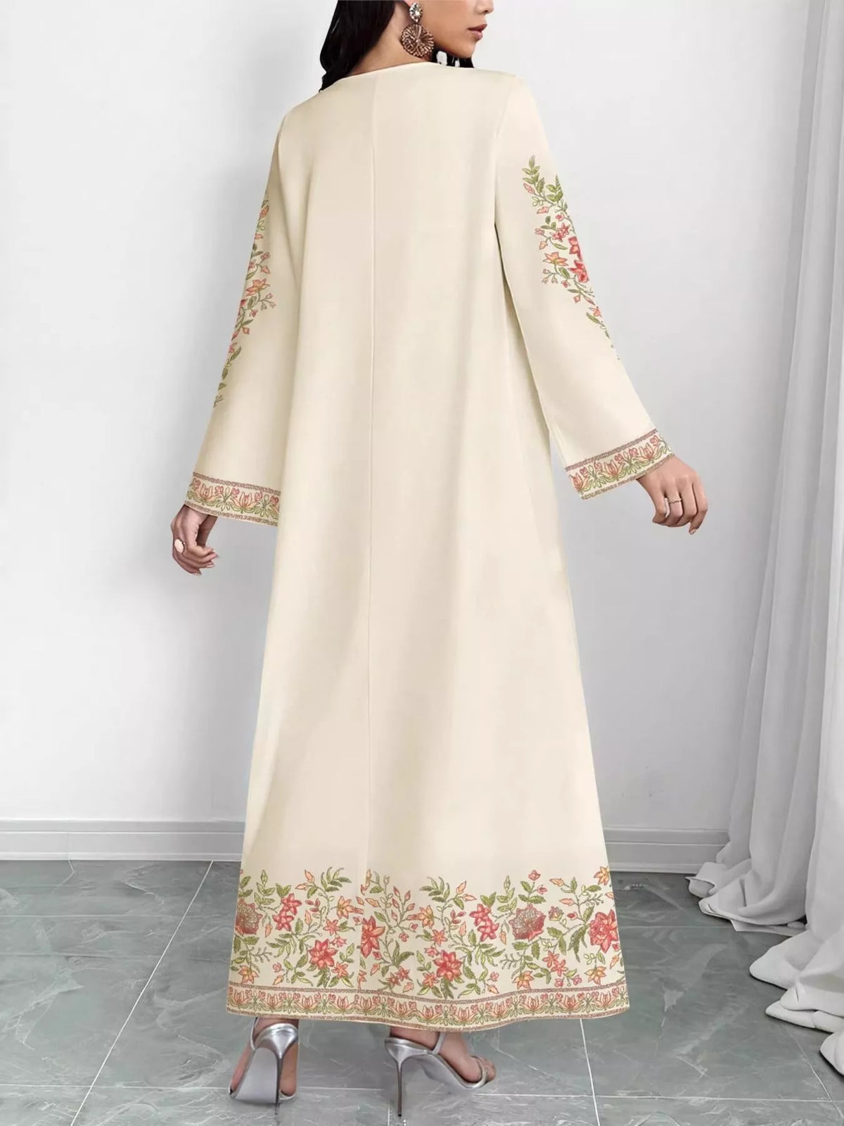floral long sleeve maxi dress back view