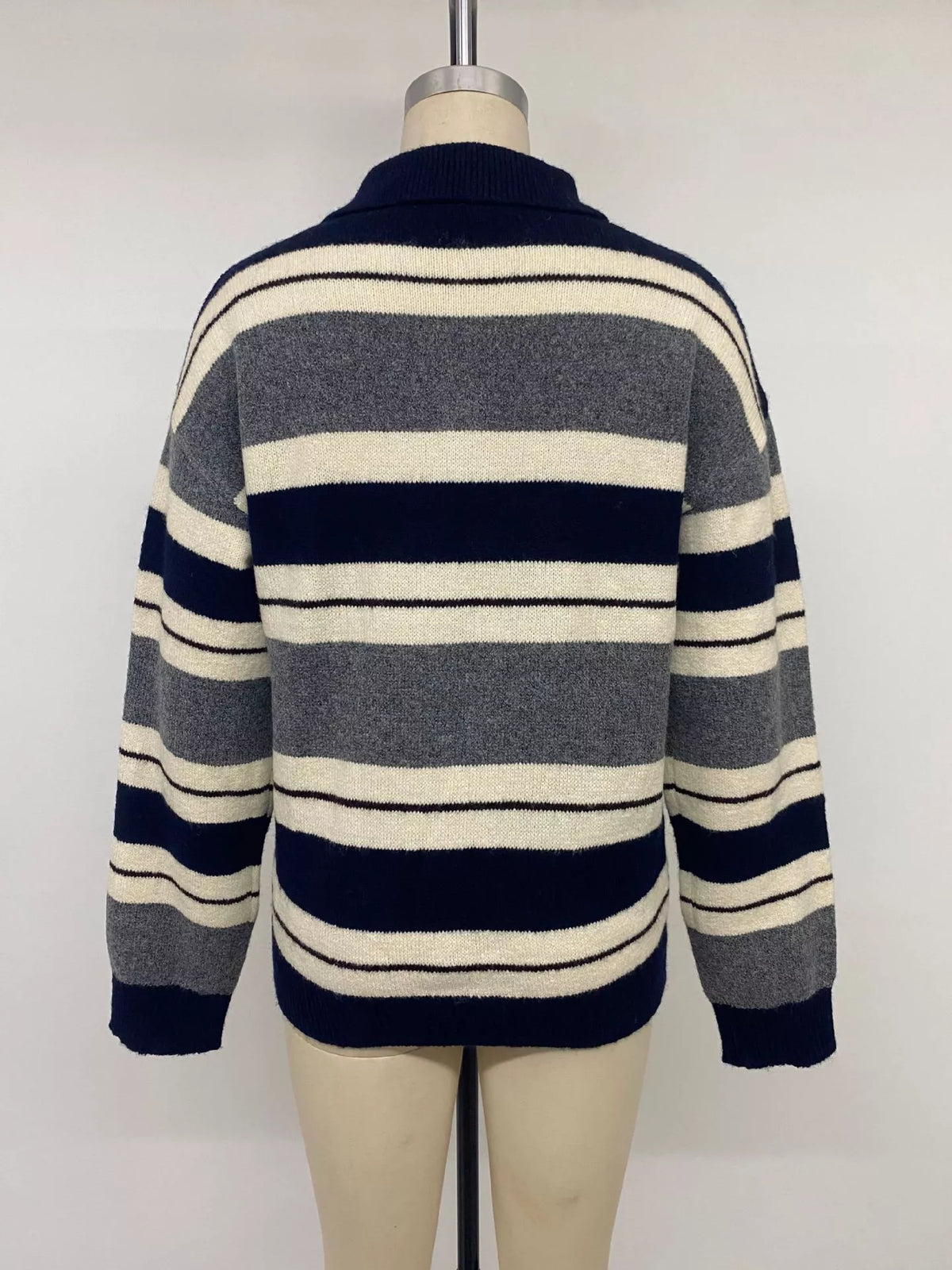 Striped Button Detail Long Sleeve Sweater view 11