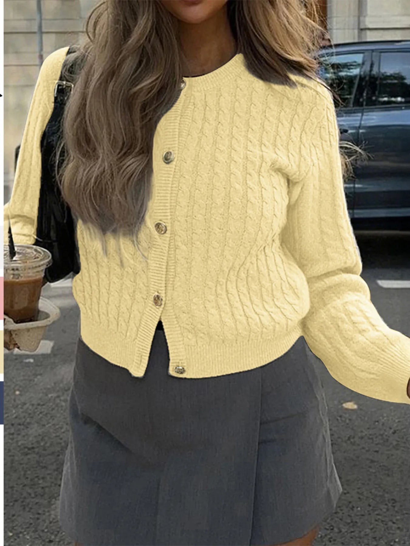 Cable Knit Button-Up Cardigan - Fashorio