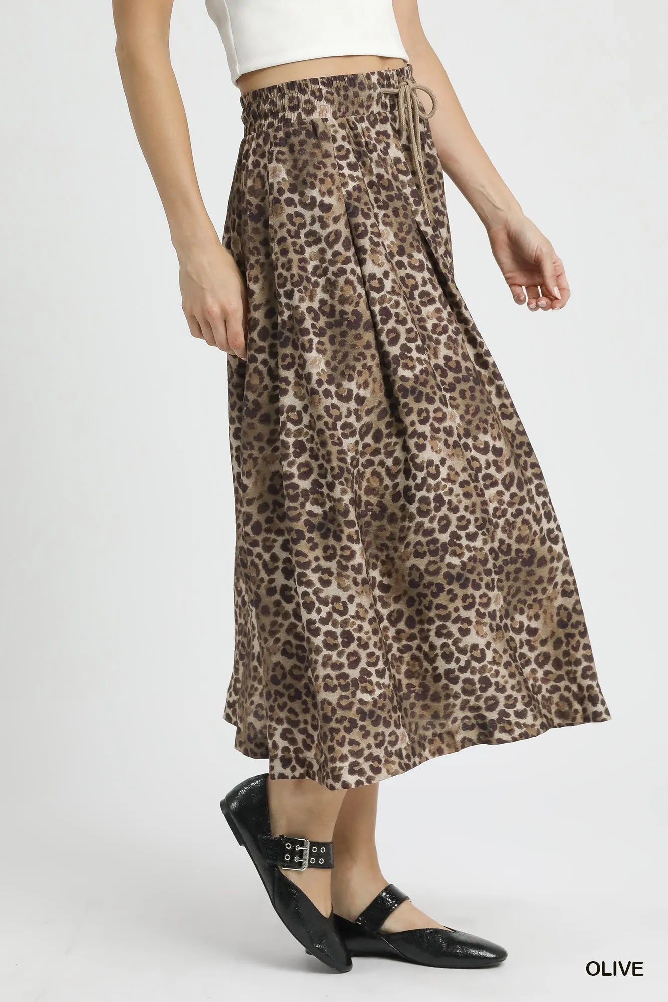 Umgee Drawstring Leopard Midi Skirt - Fashorio