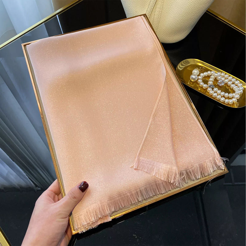 Raw hem Tencel scarf in blush pink