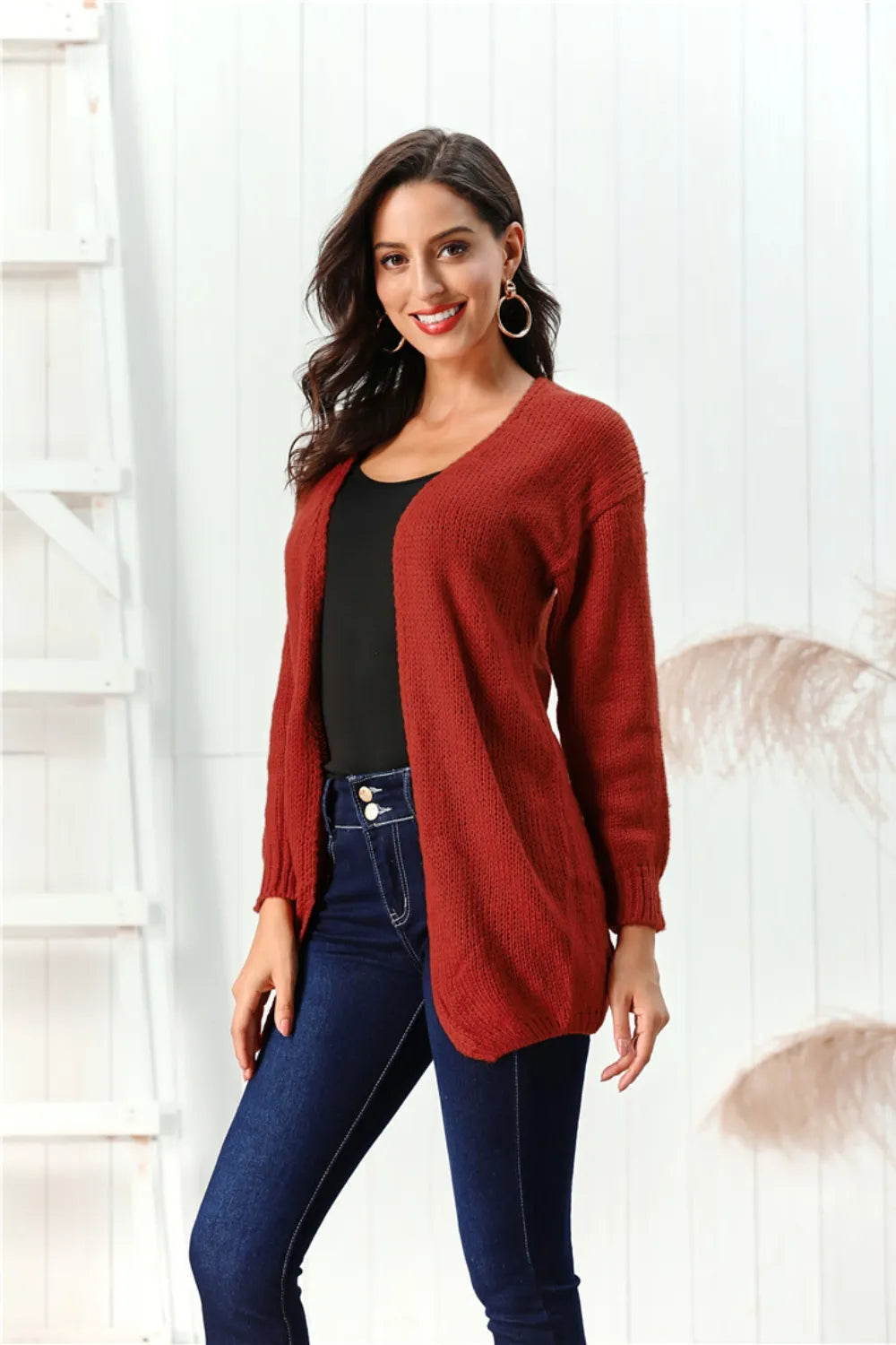 Open Front Long Sleeve Cardigan - Fashorio