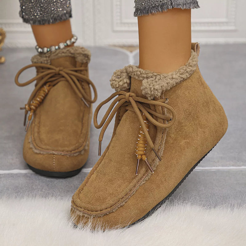 Plush lined ankle boots in Brown, front view