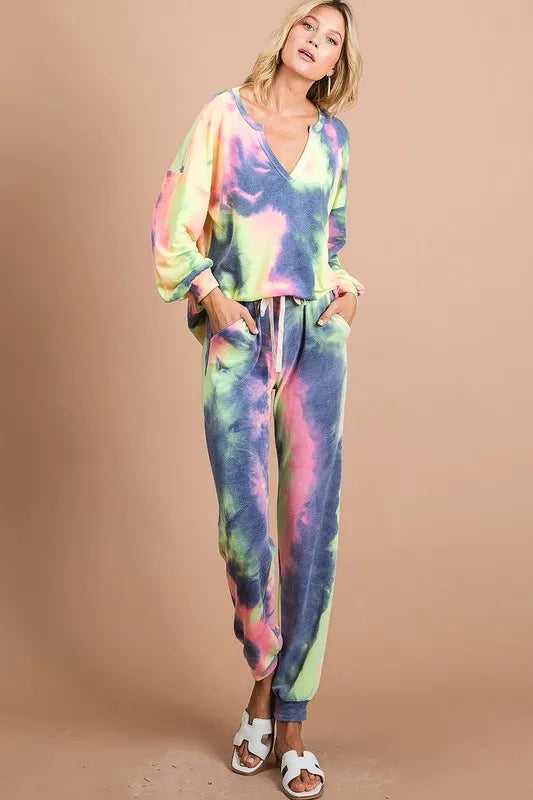 BiBi Tie Dye French Terry Casual Pants - Fashorio