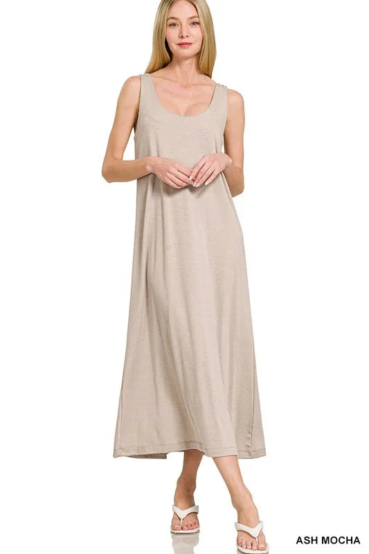 French Terry Twist Strap Midi Dress in Ash Mocha
