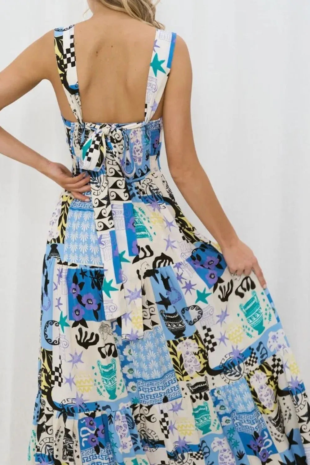 Printed Square Neck Wide Strap Maxi Dress view 10