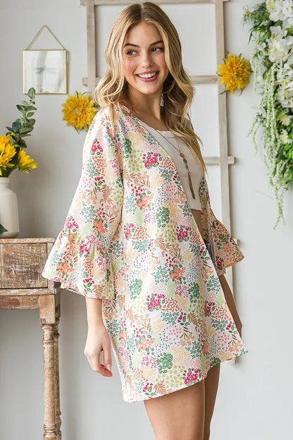 Heimish Full Size Multi Color Floral Open Cardigan Plus Size - Fashorio