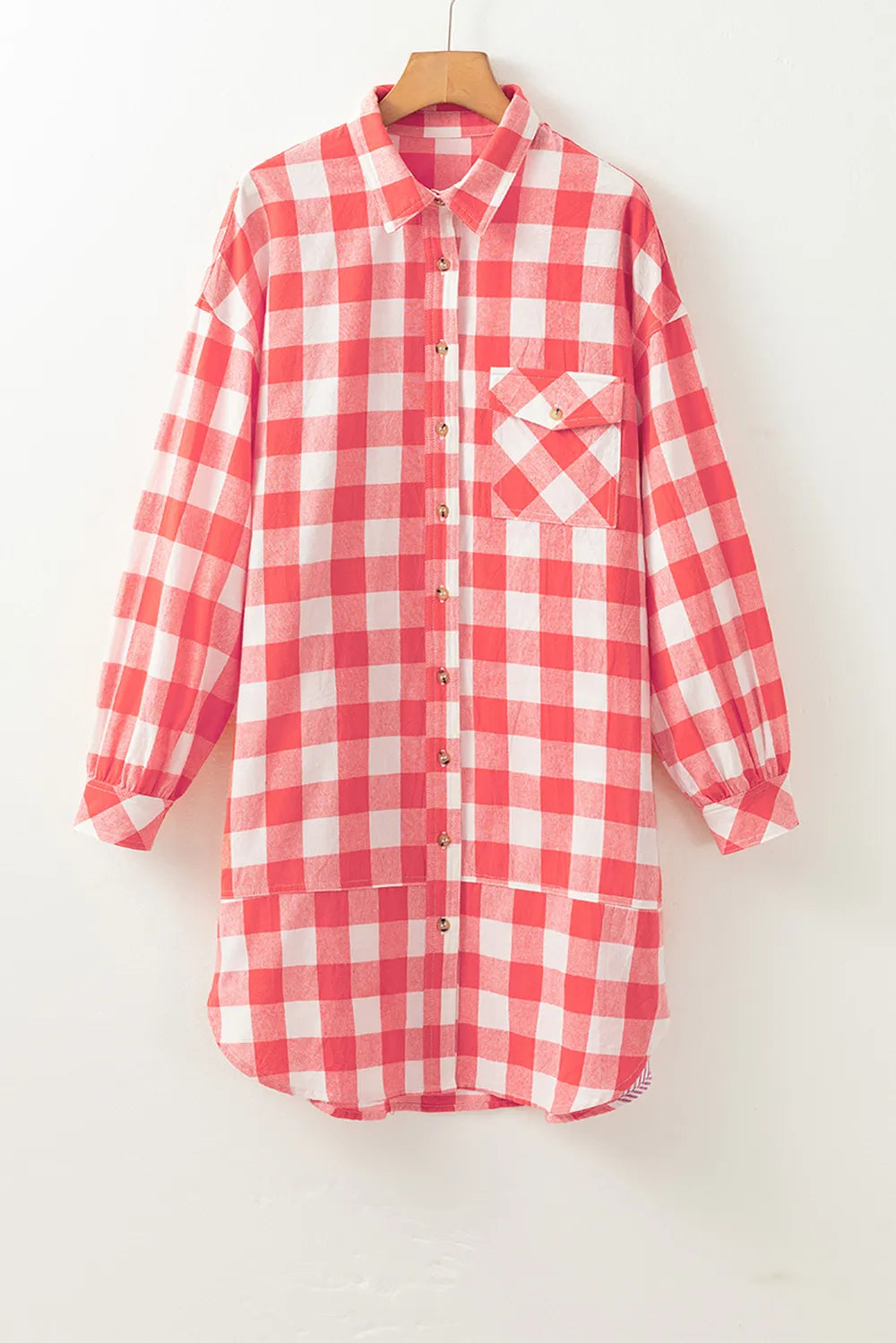 Plaid long sleeve shirt dress styled look