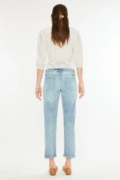 Kancan Mid Rise Distressed Boyfriend Fit Jeans - Fashorio
