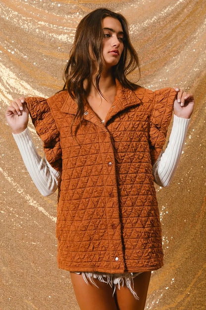 BiBi Quilting Knit Ruffle Sleeve Vest - Fashorio
