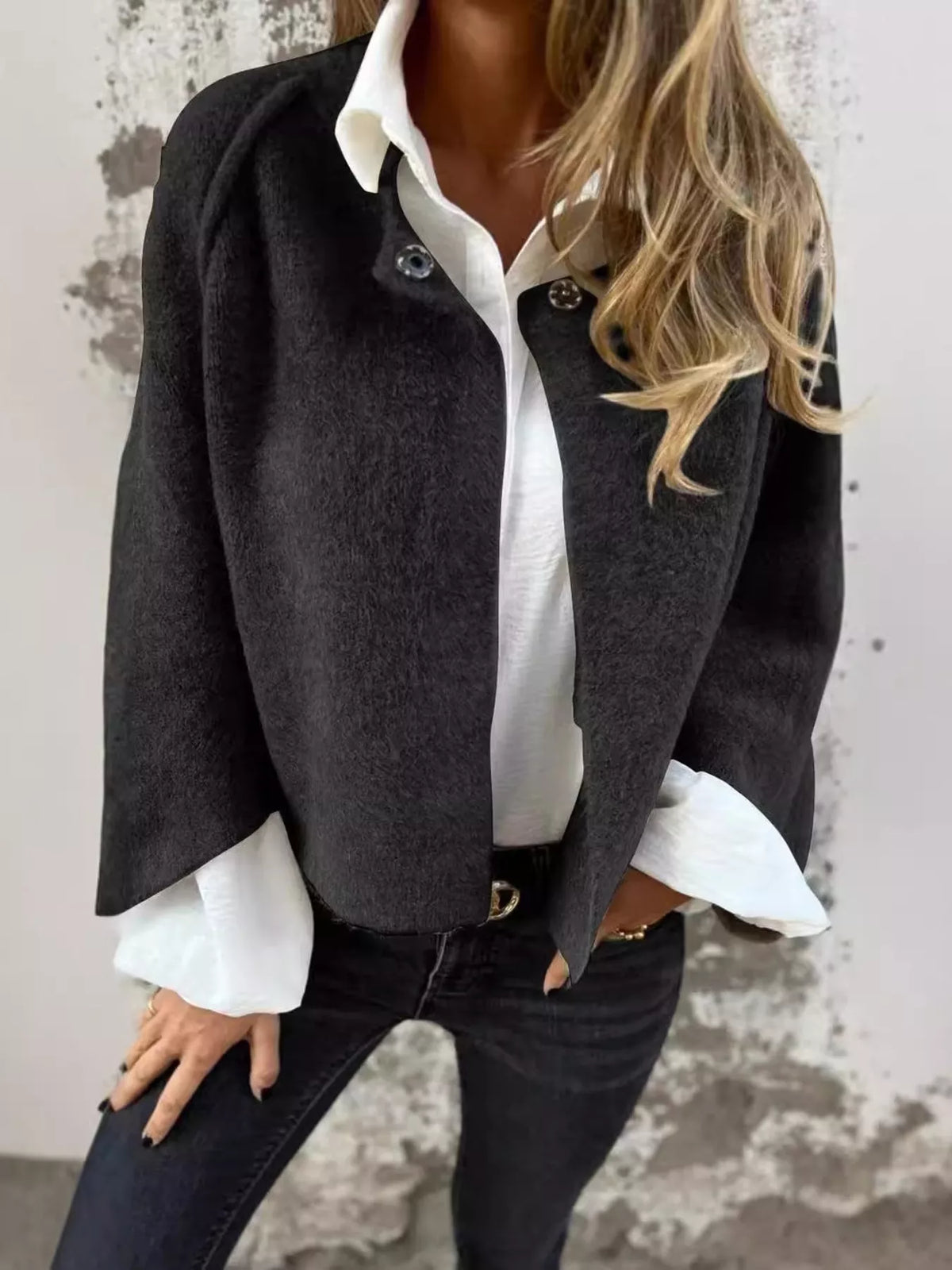 Dropped Shoulder Fuzzy Knit Cardigan Plus Size, view 8
