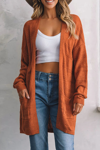 Open Front Textured Cardigan with Pockets - Fashorio