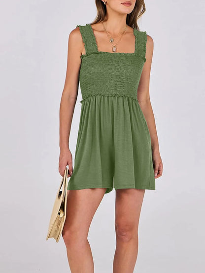 Smocked Square Neck Summer Romper - Fashorio