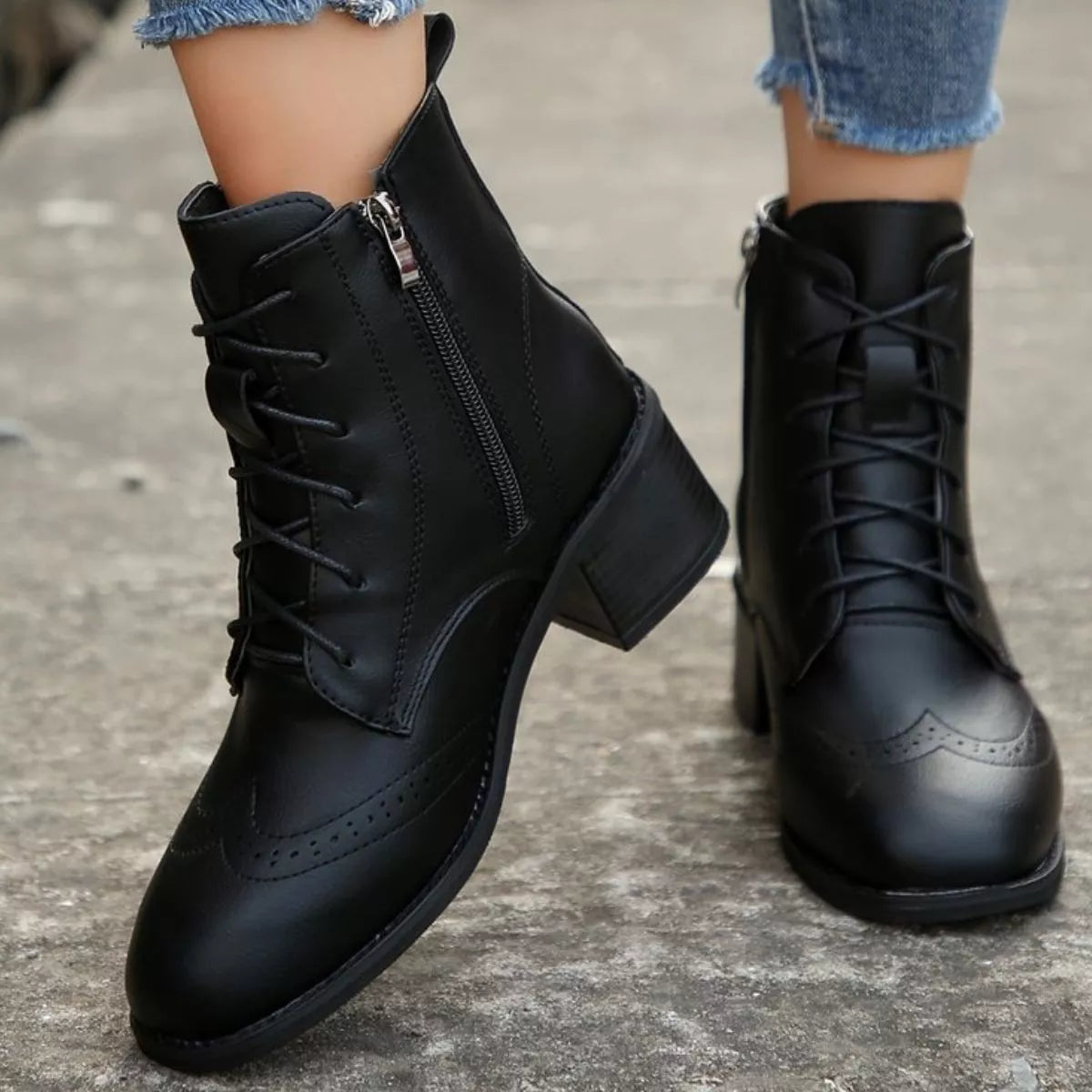Lace up ankle boots with zipper side profile