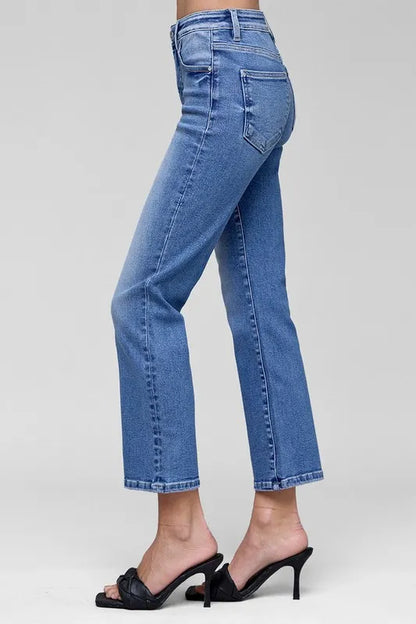 RISEN Full Size Tummy Control High Rise Crop Straight Jeans Plus Size - Fashorio