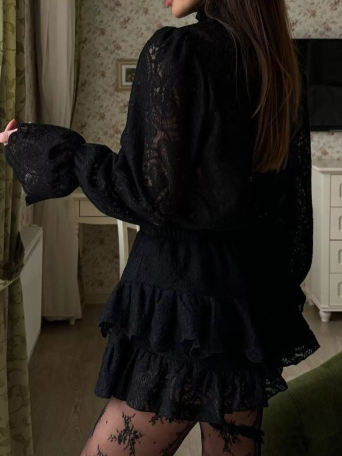 Lace Long Sleeve Top and Skirt Set, view 8