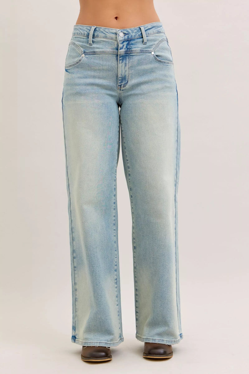 Judy Blue high waist medium wash column straight jeans front view