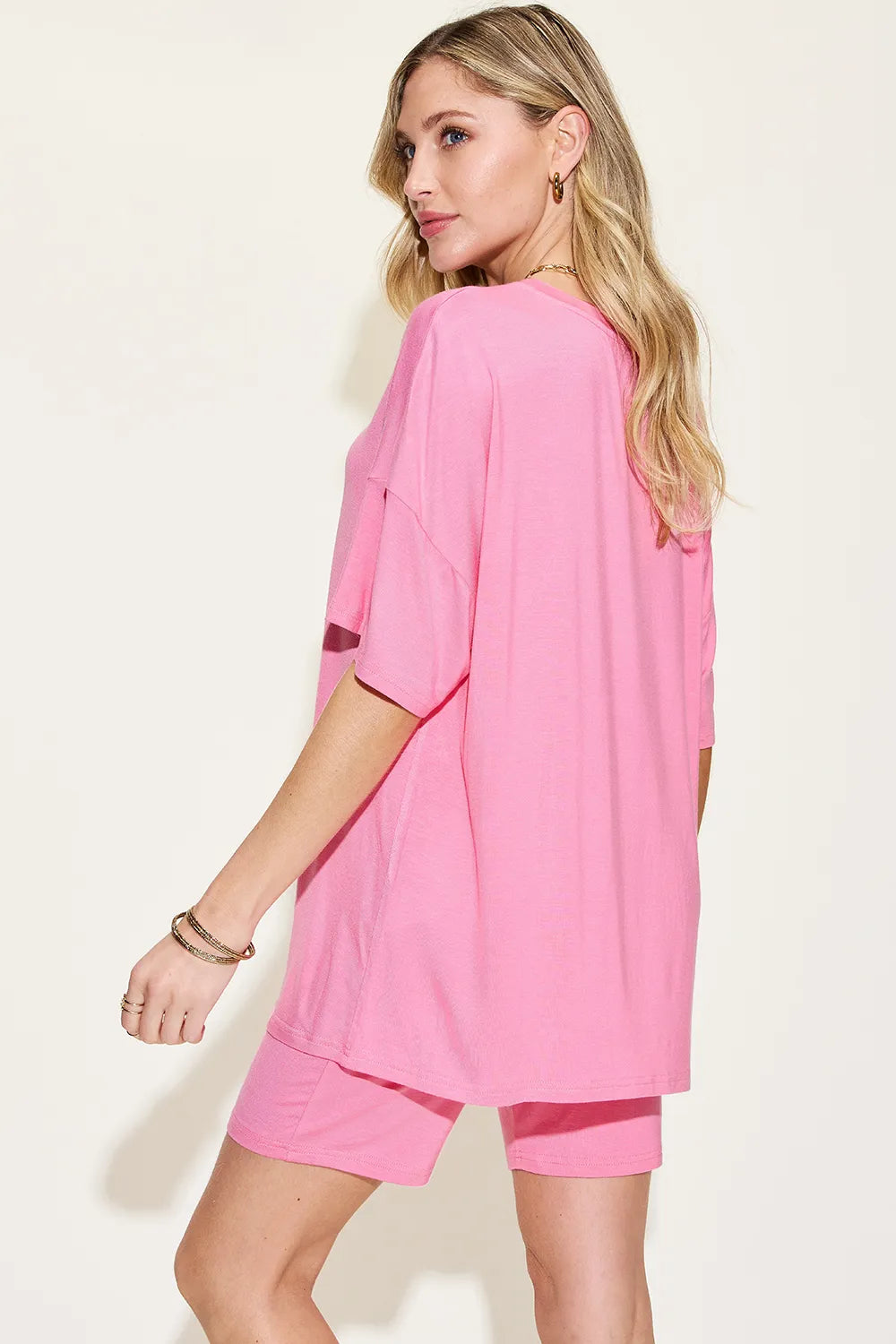 Basic Bae Full Size V-Neck Drop Shoulder T-Shirt and Shorts Set - Fashorio