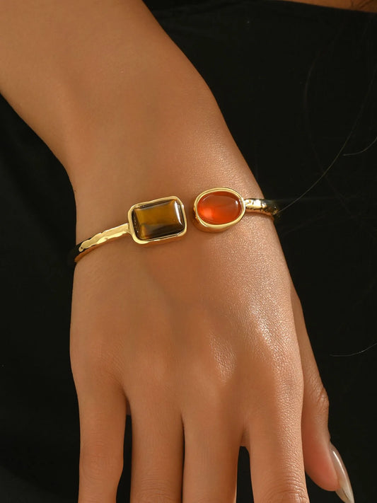 18K Gold-Plated Geometric Open Bracelet Gold One Size - Fashorio
