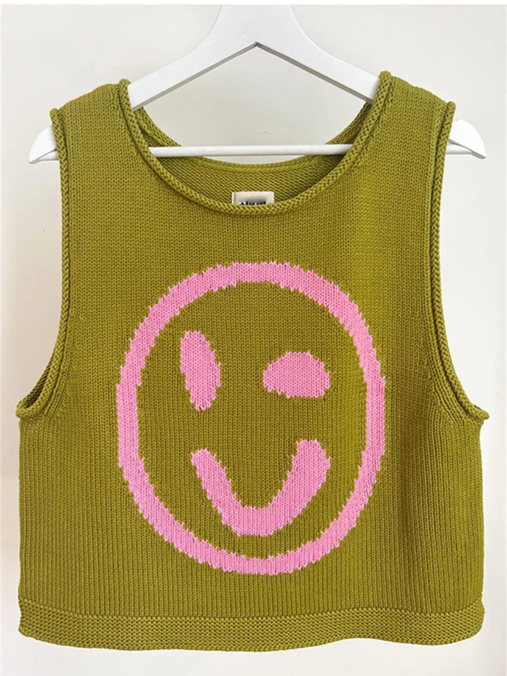 Smiley Face Round Neck Sweater Vest in Mustard view 13