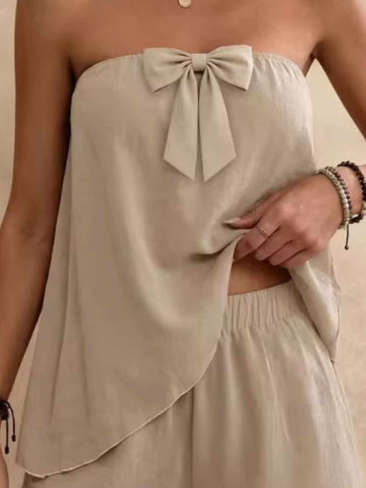 Bowknot tube top and shorts set color option