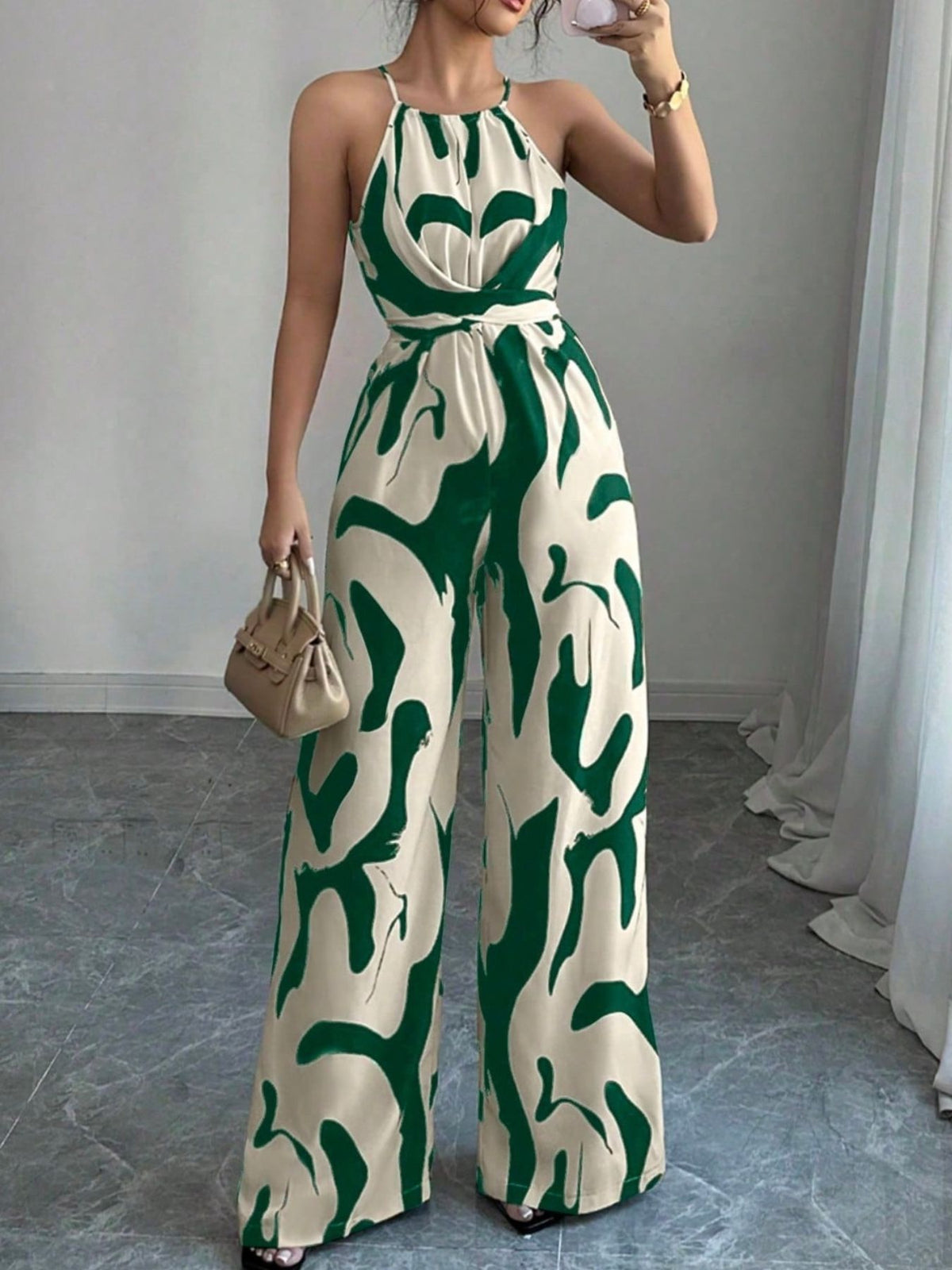 Abstract print wide leg jumpsuit, alternate colourway view 5