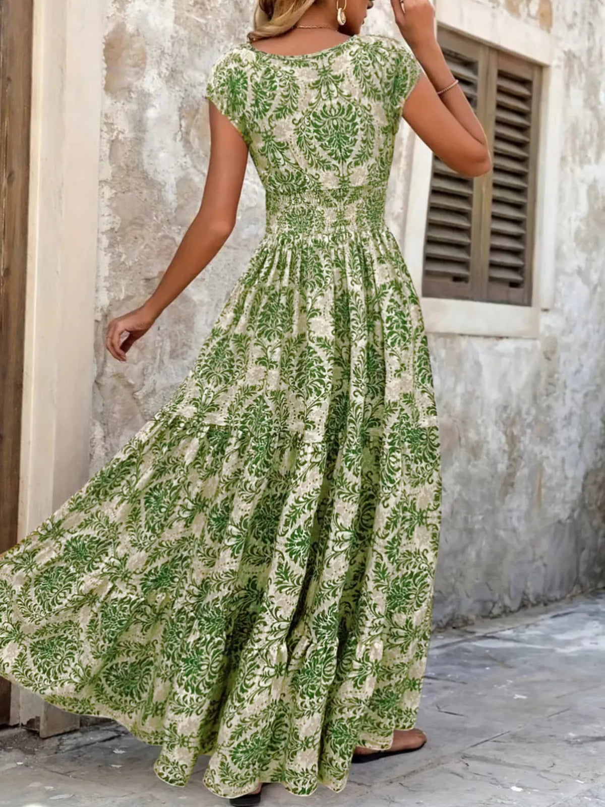 Flowy printed maxi dress full length view