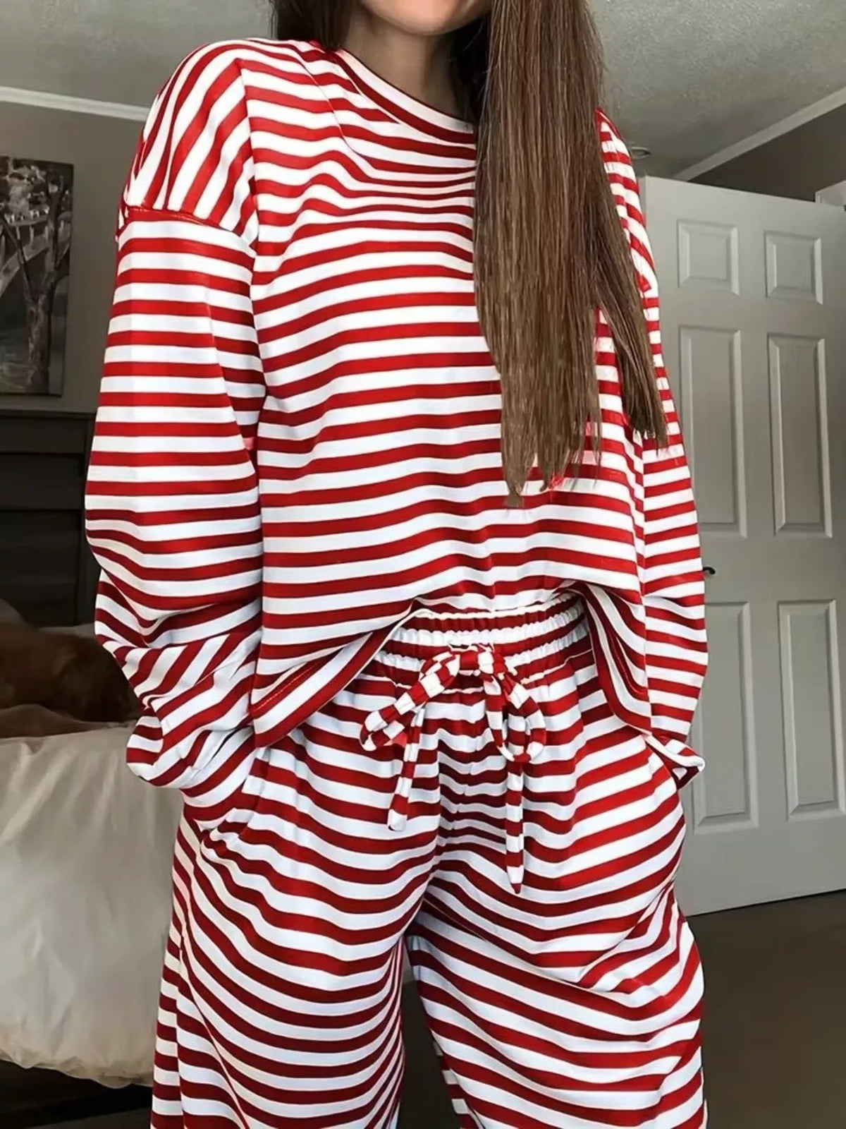 Striped pants set styling angle