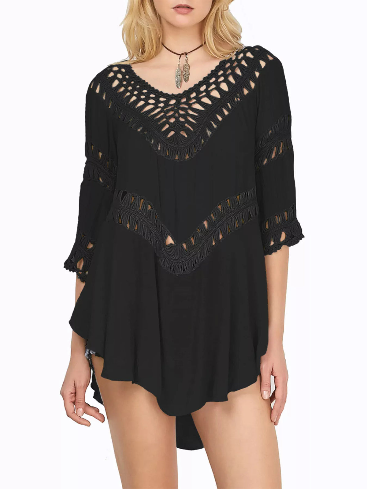 Crochet Trim Flowy Cover Up Dress additional view