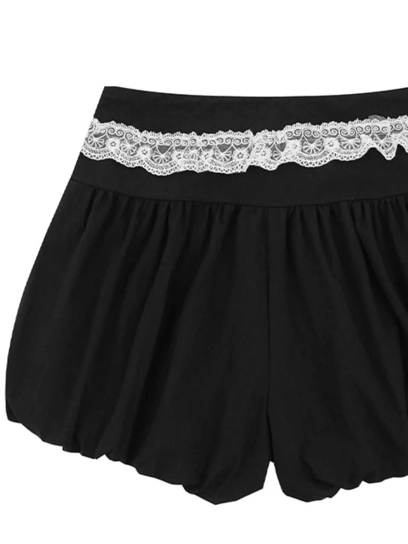 Lace Trim Shorts with Drawstring - Fashorio